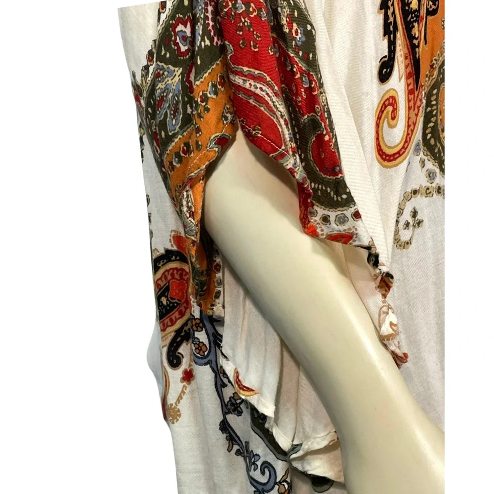 Chico's Sz XS/S Poncho Short Sleeve Boho Paisley Scarf Print Lightweight Rayon